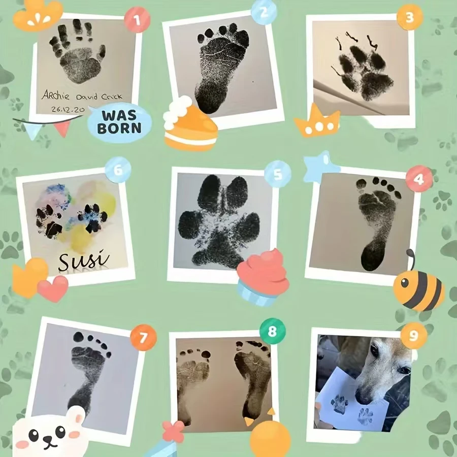 4er Set Baby-Hand-Und Fußabdruck-Stempelkissen Sicher Ungiftig Berührungslos Tintefreies Stempelkissen-Kit Pfotenabdrücke Von Haustieren Katze Hund Souvenirs GeschenkeBaby Handabdruck Fußabdruck Stempelkissen Sicher – Detail 10