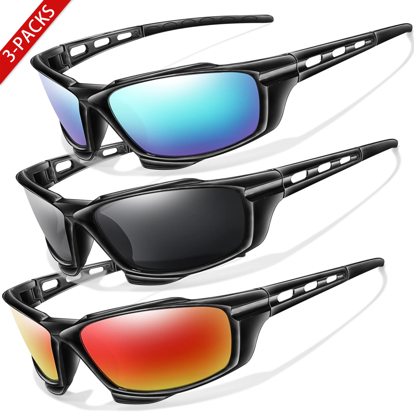 3 أزواج من النظارات الشمسية المستقطبة للرجال، نظارات رياضية للنساء، نظارات ركوب الدراجات والجري والقيادة وصيد الأسماك