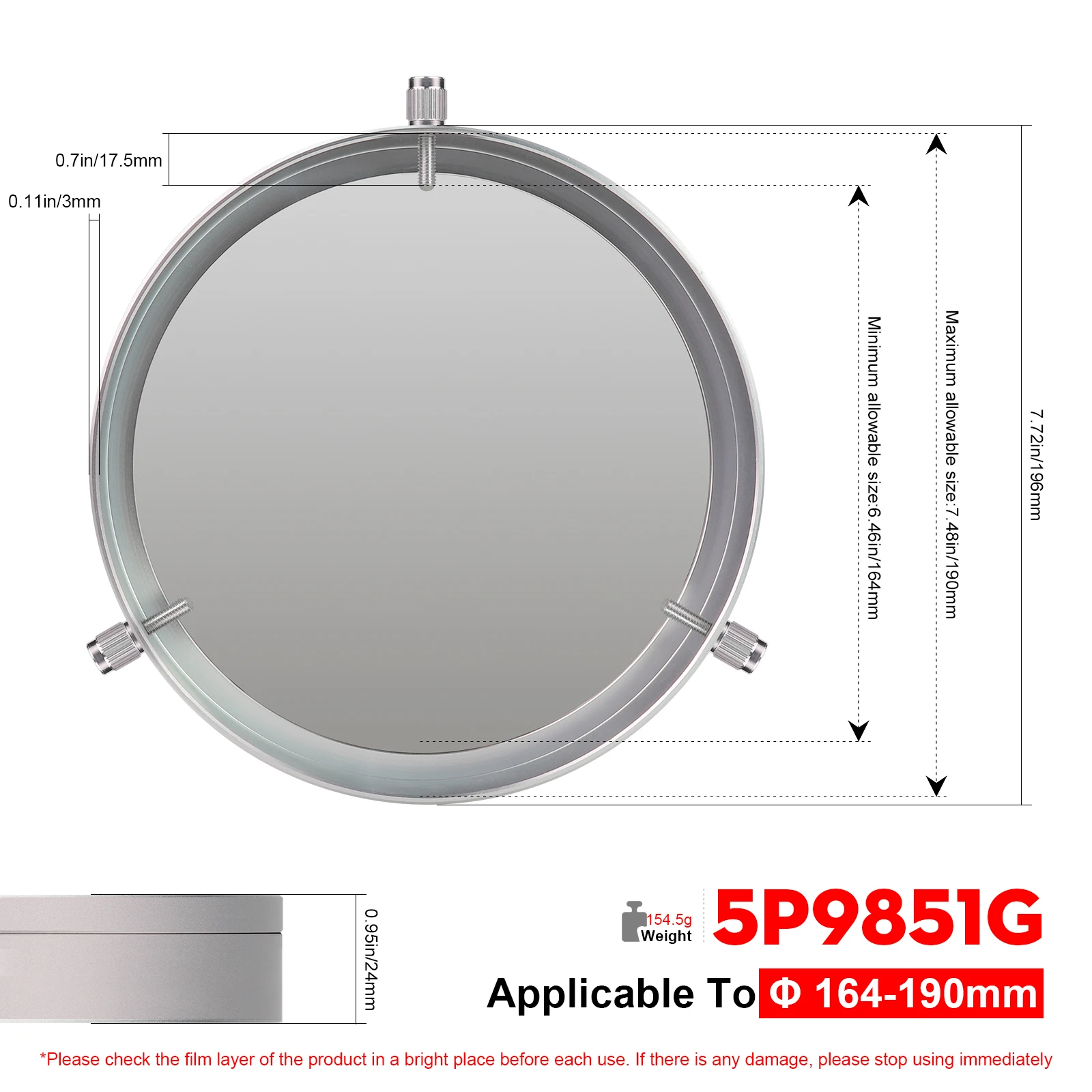 Datyson Solar Observing Filter Sheet all-metal Cap for 44-210mm telescope objectives/camera lenses image 3