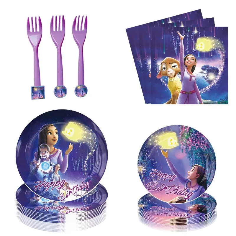 Disney Wish Set festa di compleanno per bambini a tema stoviglie usa e getta bicchieri di carta tovaglioli tirare bandiere cannucce decorazione palloncino