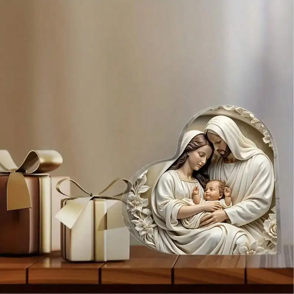 1 قطعة الاكريليك على شكل قلب يسوع الولادة الديكور تمثال صغير هدية دينية مقاوم للماء لغرفة المعيشة مكتب غرفة نوم منضدة