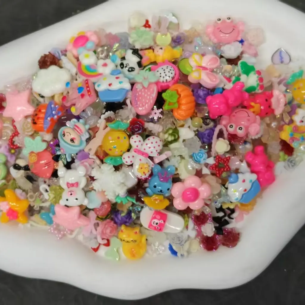 50g Mixed Cartoon Resin Charms Animal Flower Food Flat Cabochons DIY Cream Glue Nail Hairpin Craft Decor