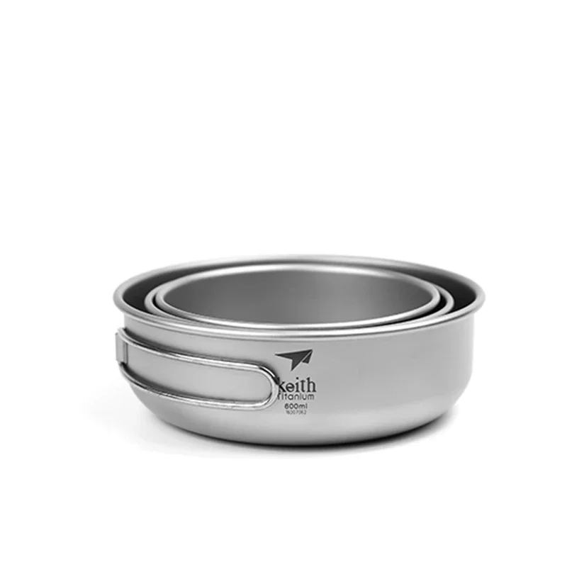 Keith Titanium Folding Bowls Camping Bowl With Foldable Handle Outdoor Camping Picnic Tableware Cutlery 300ml/400ml/500ml/600ml