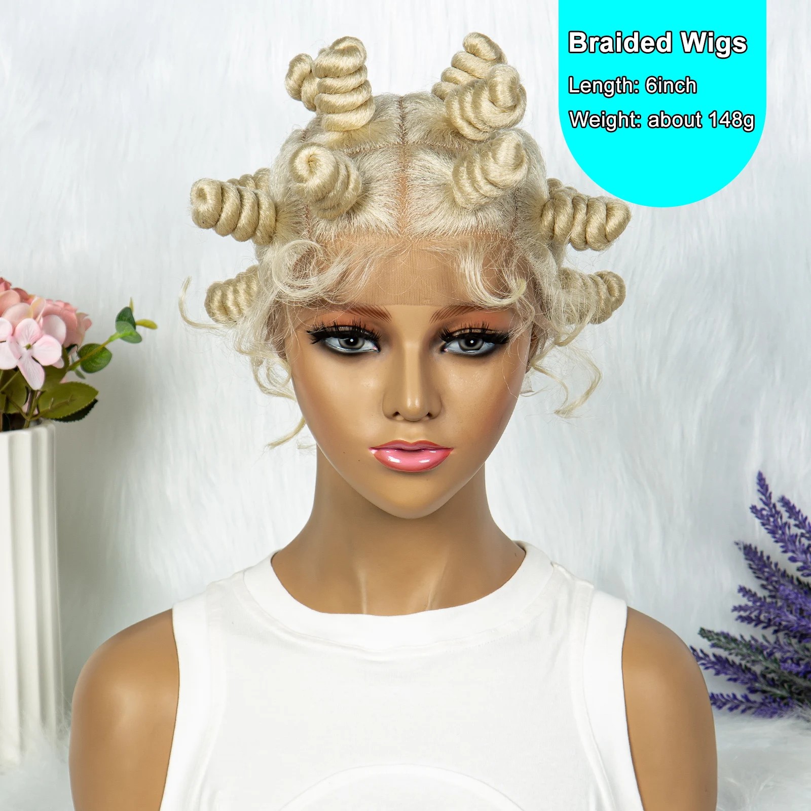 Blonde Bantu Knotless Box Braided Wig Synthetic Lace Front Braided Wig Buns Full Lace African Braiding Hair For Black Women