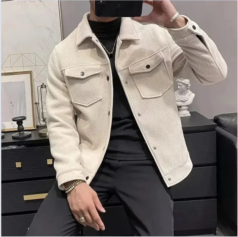 

Winter Fashion Jacket Men's Lapel Autumn and Winter New Corduroy Jacket Retro Slim Fitting Jacket for