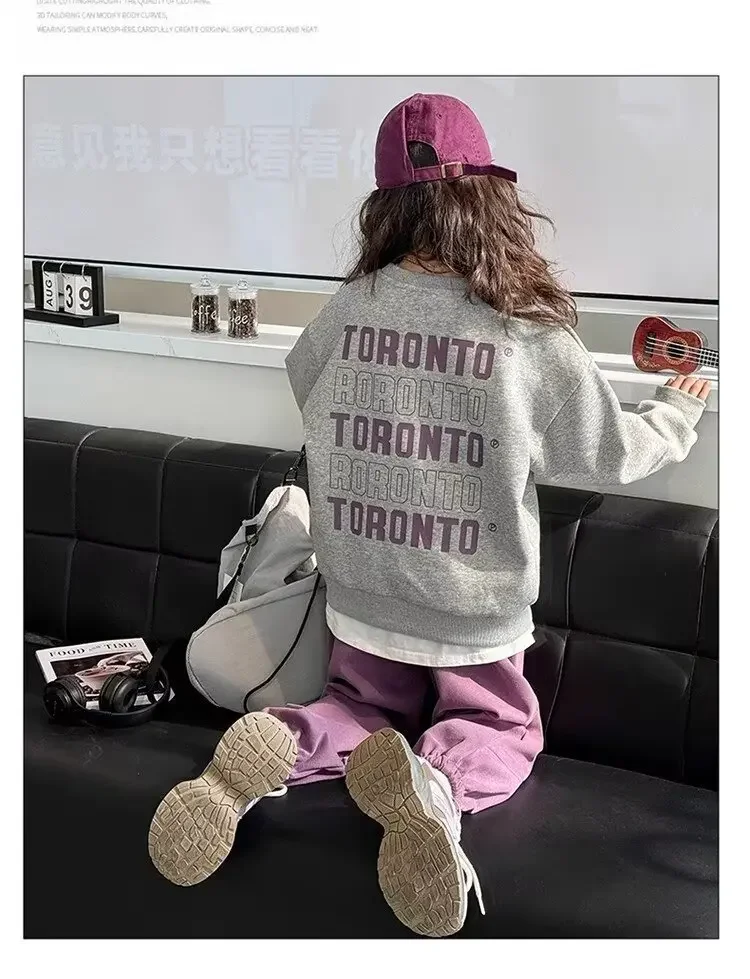 2025 الخريف الشتاء فتاة القماش خطابات مقنعين فضفاض البلوز تي شيرت أعلى + الكاحل تعادل بانت المراهقين الطفل مجموعة 4 8 9 10 12 15 سنة #3