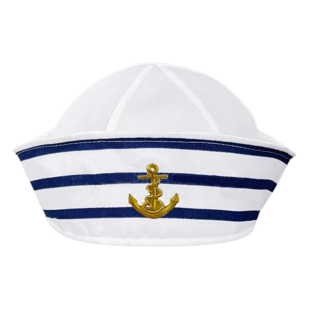 

Blue White Striped Sailor Hat For Head Circumference 58Cm Nautical Dome Brim Cap Lightweight Breathable Material Ideal