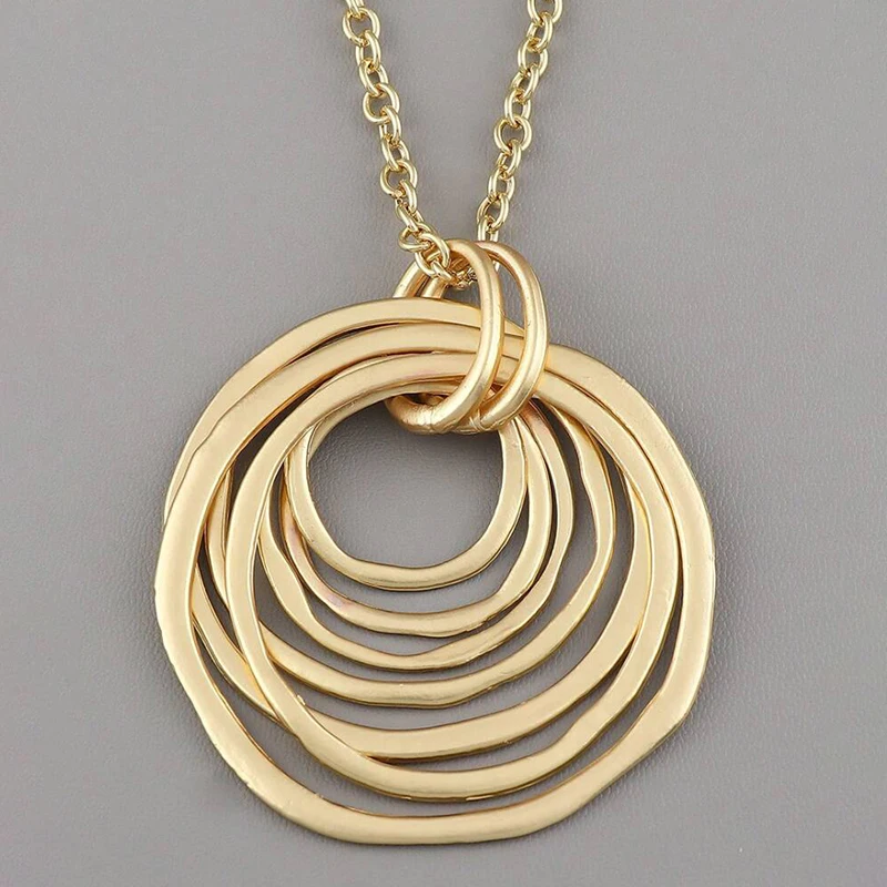 Fashion Long Chain with A Large Irregular Tribal Matte Gold/Antque Silver Pendant Necklace Chic Jewelry For Women Men Daily Wear