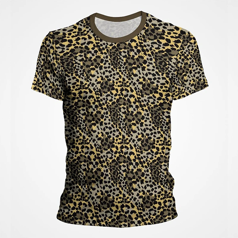 Fashion Spots Textures Graphic Leopard Printing T Shirt Summer Casual Short Sleeve Pop Hip Hop Streetwear Tops Tee Shirt Clothes