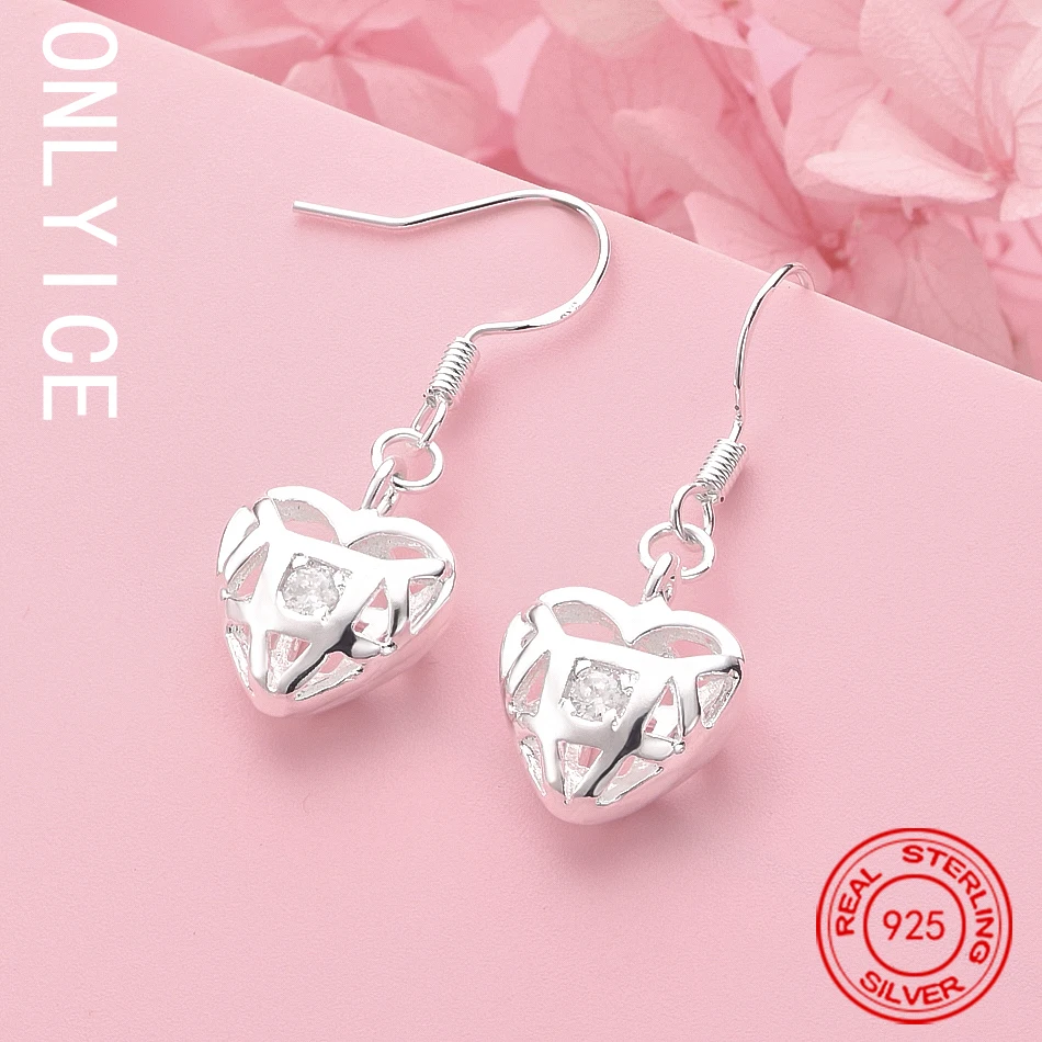 

925 Sterling Silver Zircon Hollow Heart Drop Earrings For Women Charm Trend Birthday Gifts Fashion Party Fine Jewelry