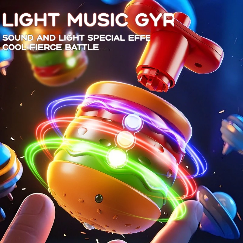

2025 New Hamburger Color Luminous Music Rotating Gyroscope Outdoor Toys Colorful Lights Luminous Toy Children's Birthday Gifts