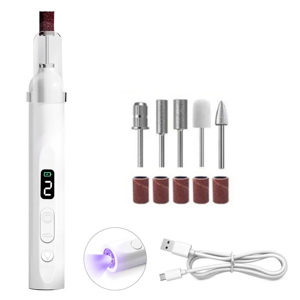 Handheld Electric Nail Polisher LCD Display Fast Curing Wireless Nail Dryer Rechargeable 5 Grinding Heads Nail Grinder Kit