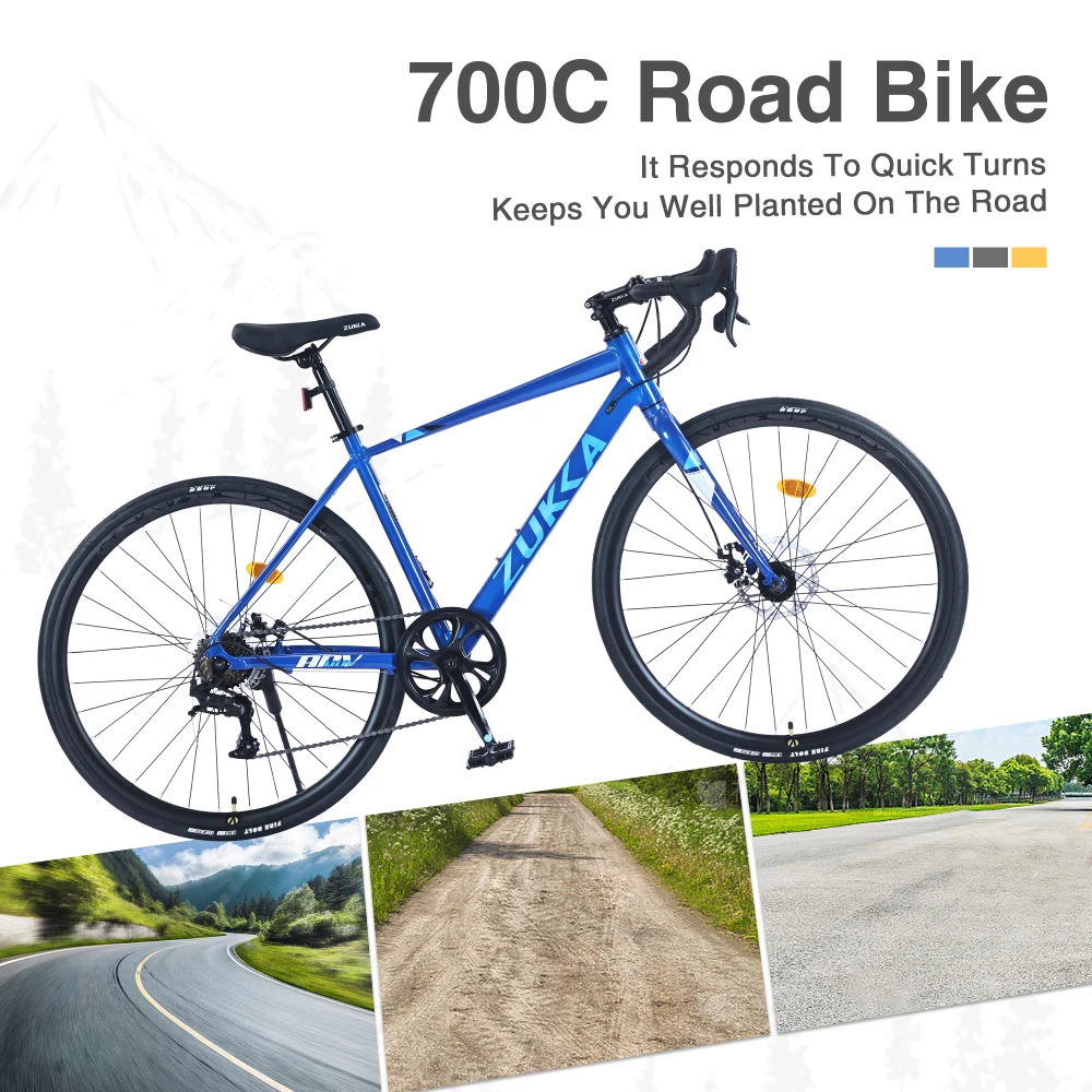 700C Mens Womens Road Bike Aluminum Frame 7 Speed Double Disc Brakes 700x28C Tires City Bicycle for 5ft1 to 5ft7 Riders MTB