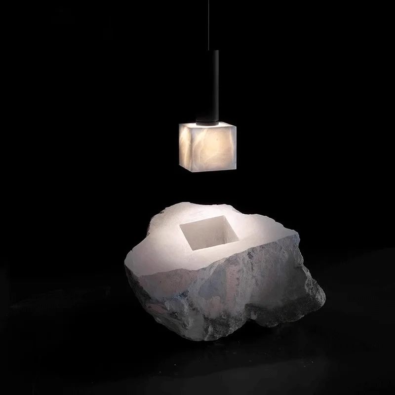 Modern Minimal Art LED Pendant Light Marble Square Hanging Lamp Home Decor Corridor Villa Cafe Lobby Lighting Chandelier Fixture