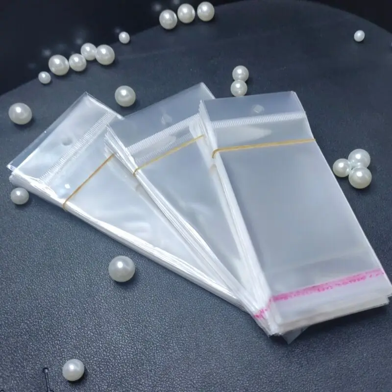 50/100pcs Clear Self Adhesive Seal Plastic Bag with Hang Hole Resealable OPP Bag for Gift Packing Jewelry Retail Display Package