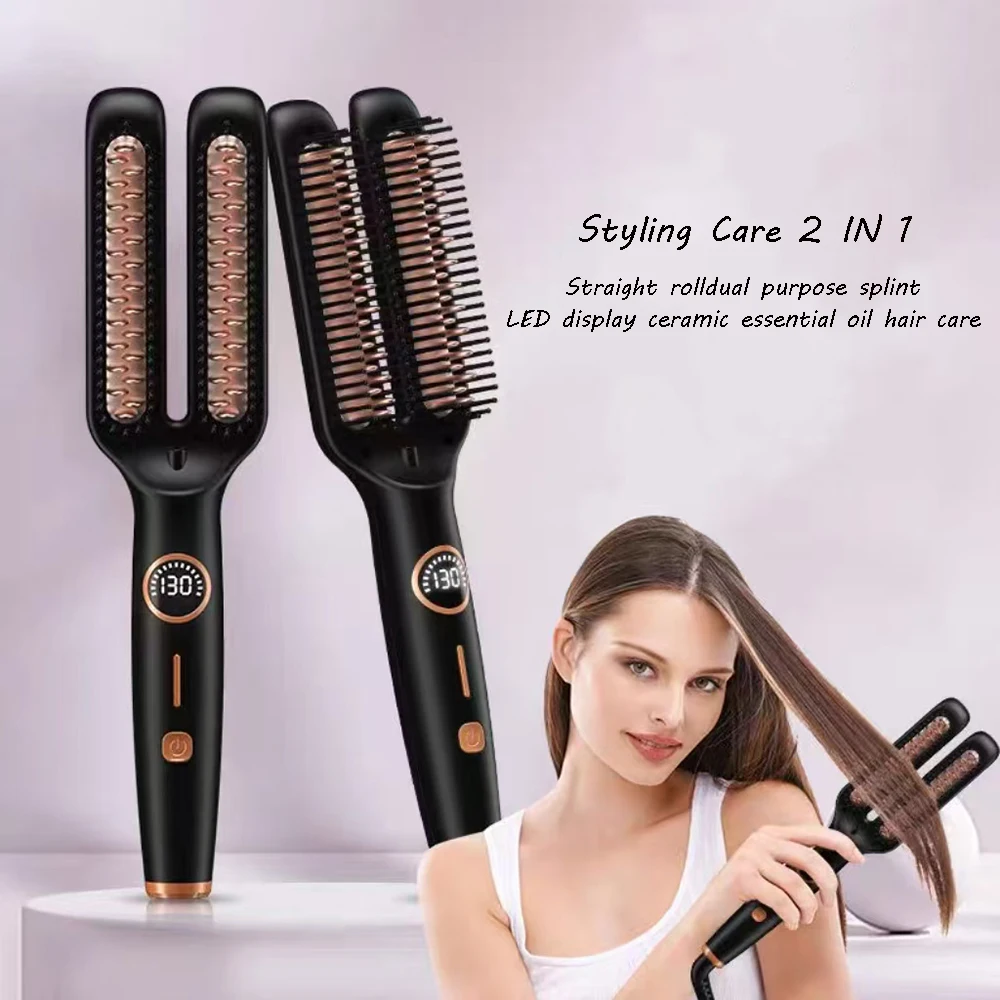 Electric  Double-tube Hot Comb Hair curler Hair Straightener Comb Negative Ion Anti-Scalding Styling Tool Straightening Brush