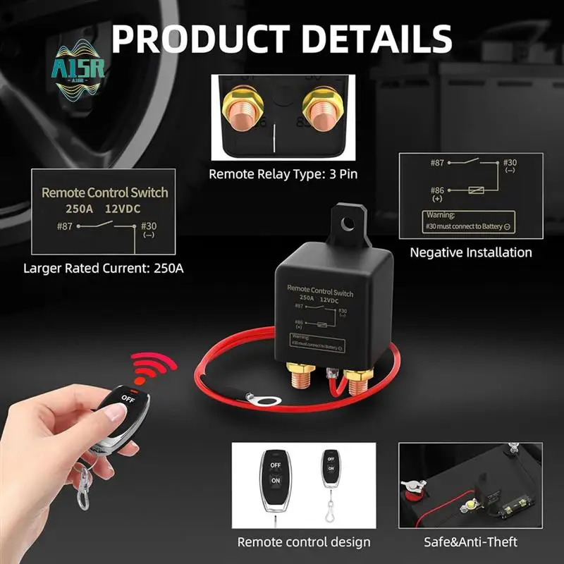 

A15R-дистанционный выключатель аккумулятора 12 В 250 А беспроводной пульт дистанционного управления разъединитель аккумулятора двойной переключатель дистанционного управления