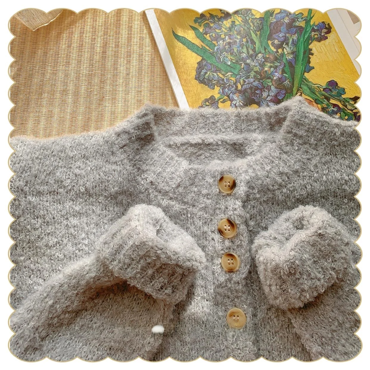 

Ele Simple Long Sve Вязаный свитер Кардиган Гладкая Мягкая Пухлая Текстура Пуговицы Деталь Sweet Sle круглый Neline Regula...