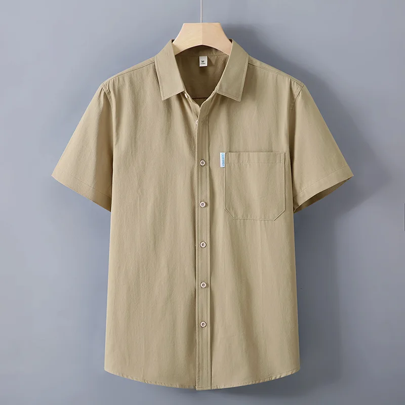 

American Retro Pure Cotton Short Sleeve Shirt Men's Summer Comfortable Full Cotton Shirt Simple Commute Artistic Style Half S...