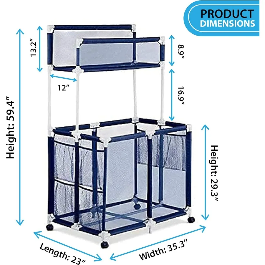 Essentially Yours Pool Storage Equipment Organizer Holder - Noodles Toys Balls Floats Mesh Rolling Double Decker Bin Large with