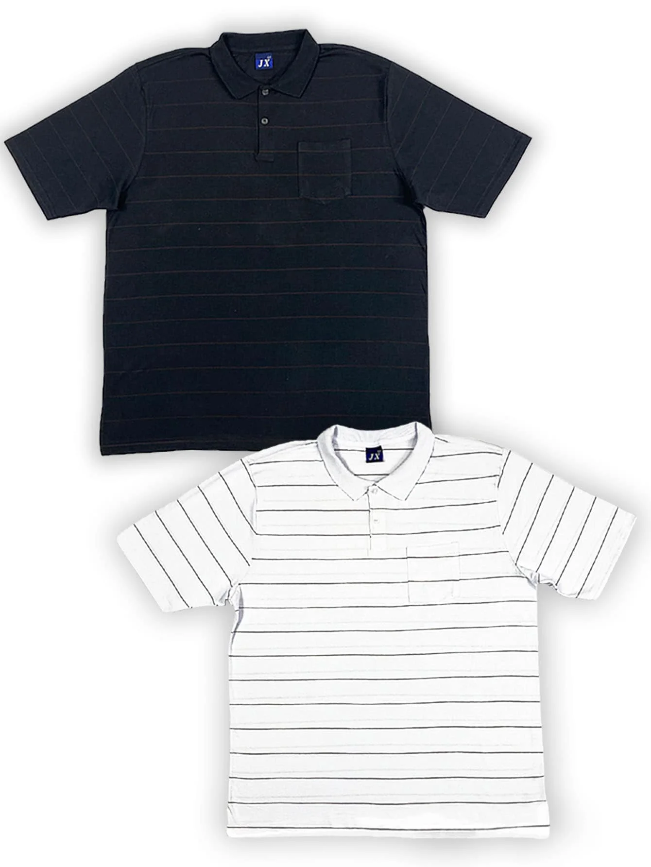 Men's KIT 2 Pieces-Black and White Striped Polo Shirt