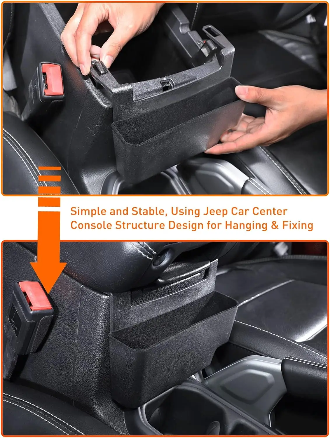 Center Console Hanging Storage Organizer, Armrest ABS Tray for 2018-2024 Jeep Wrangler JL JLU 4XE and Jeep Gladiator JT