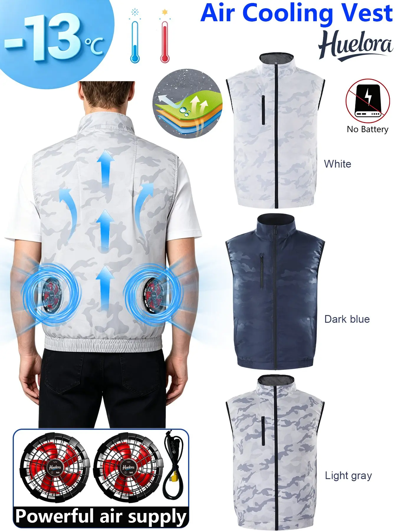 Men's Stand Collar Air Condition Cooling Sleeveless Vest, Dual High Speed Powerful USB Cooling Fans