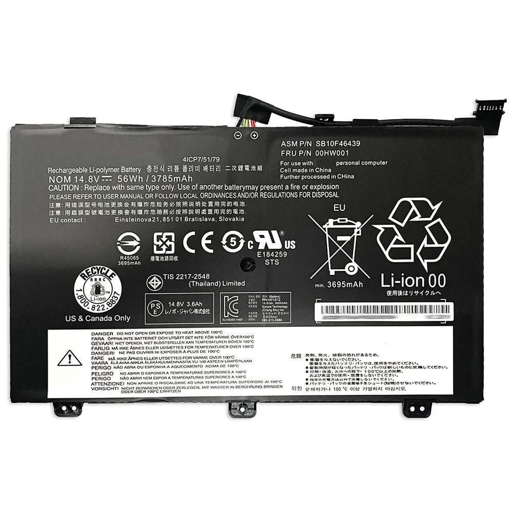 00HW001 00HW000 14.8V 56Wh 3785mAh Laptop Battery For Lenovo Thinkpad S3 Yoga 14 Yoga 500-14isk S41-75 Series