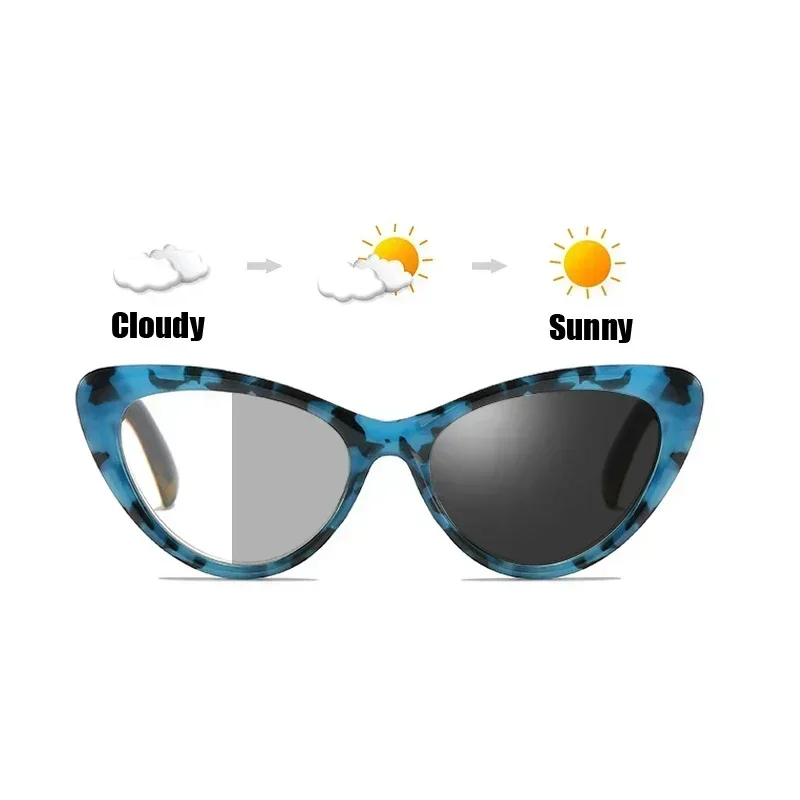 Trend High Definition Blue Light Blocking Reading Glasses Outdoor Color Changing Presbyopia Eyewear Cat Eye Far Sight Eyeglasses