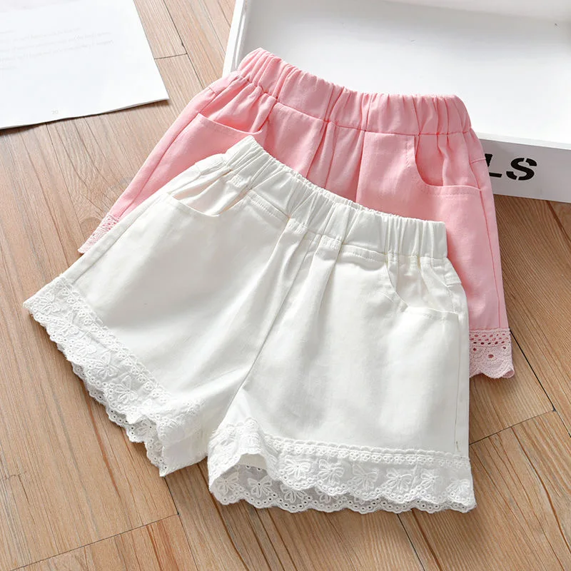 Girls shorts 2022 Summer thin baby casual versatile shorts butterfly lace Korean style children\'s shorts