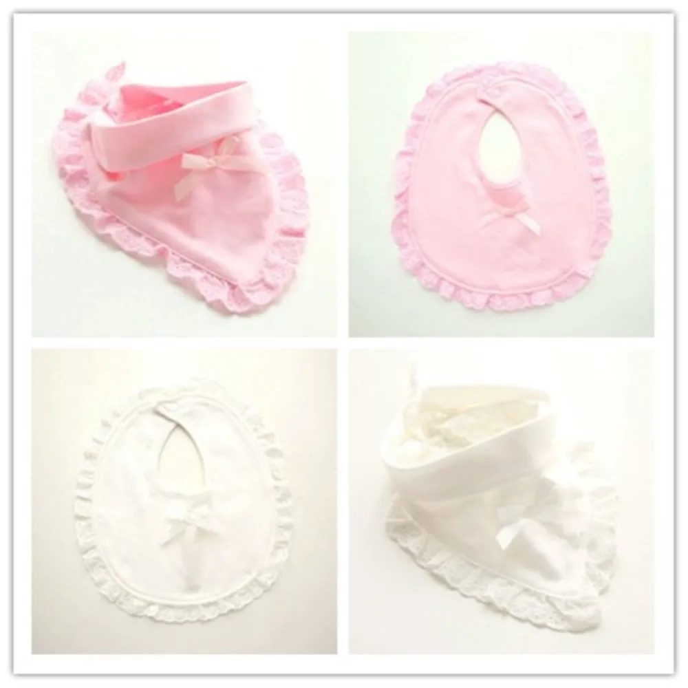 Mới Cotton Ren Bé Slabbetjes Nơ Ợ Vải Bé Yếm Hồng Trắng Cho Bé Gái Đáng Yêu Ợ Vải Nước Miếng Khăn yếm