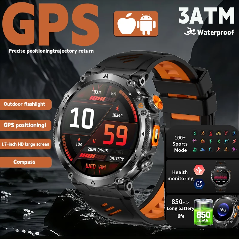 2026 New T-REX 3 GPS Sports Smartwatches Men Compass 3ATM Waterproof 24/7 Health Monitoring Chat GPT Bluetooth Call Smart Watch