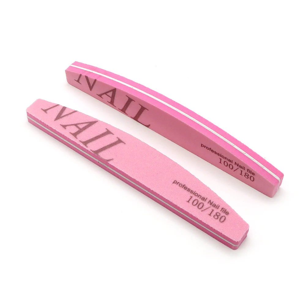 60/120Pcs Nail Art File 100/180 Grit Curve Nail File Washable Double Side Nails Sanding Block File For Acrylic Natural Gel Nails
