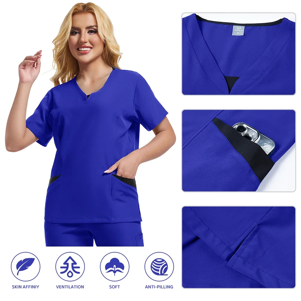 Multicolor scrub uniform Short sleeve top pants care uniform Women's pet shop Doctor scrub Medical surgery overalls scrub set