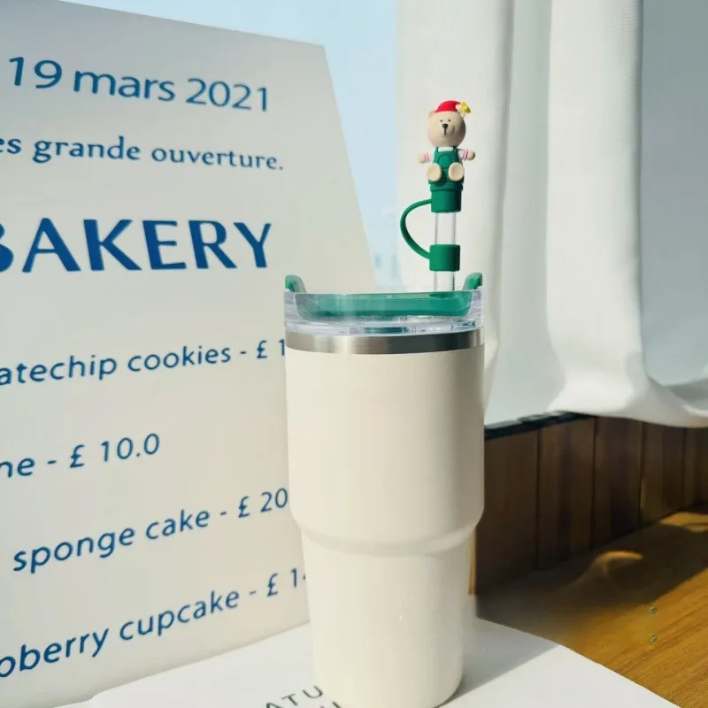 غطاء من القش السيليكون لستاربكس بهلوان كوب ل 7-8 مللي متر مقاومة للحرارة قابلة لإعادة الاستخدام الغبار واقية قبعات القش التوصيل عيد الميلاد الديكور