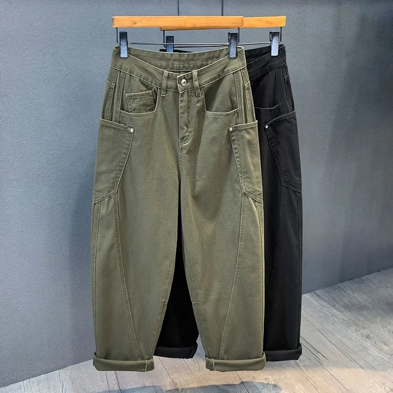 

Retro Military een Casual Men's Work Pants Loose Straight Leg Spring Autumn Japanese Sle Loose Fit Jeans Teenager Jeans