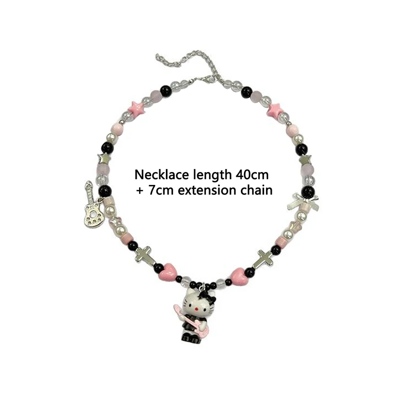 헬로 키티 컬러 비드 목걸이 Sanrio KT 고양이 참 쇄골 체인 쥬얼리 짧은 목걸이 소녀의 선물