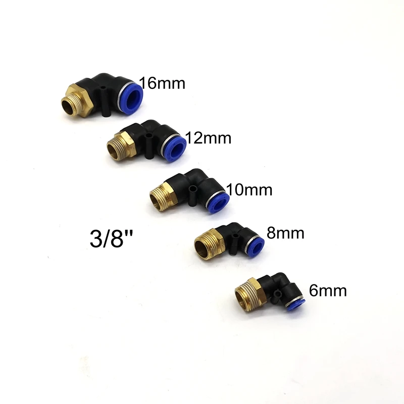 2pcs Pneumatic Fittings Thread Size 3/8'' L Type Fitting Tube OD 4mm 6mm 8mm 10mm 12mm Fittings PL4-3  PL6-3 PL8-3 PL10-3 PL12-3