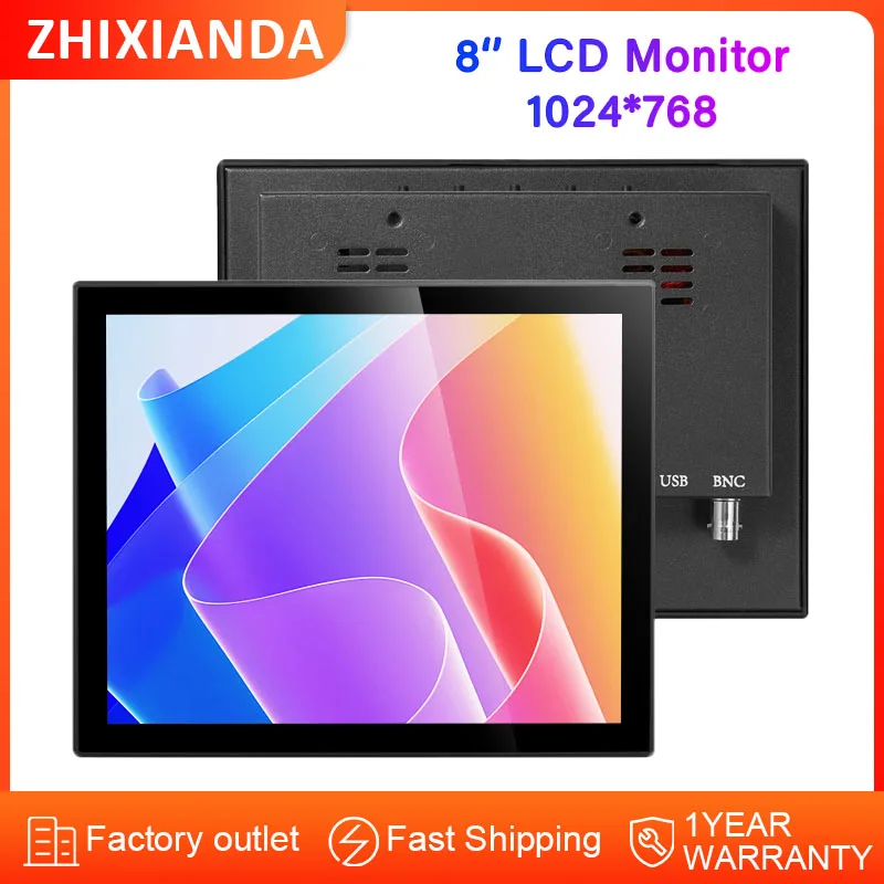 8 inch 1024*768 Waterproof Metal Case LCD Capacitive Touch Screen Display Industrial Flat Screen Monitor with HD VGA USB