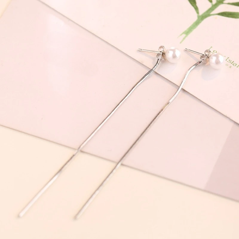 Hot Sale 925 Sterling Silver Pearl Earrings Korean Version Fashionable Fringes Gift for Girls Elegant Ear Ornaments for Women
