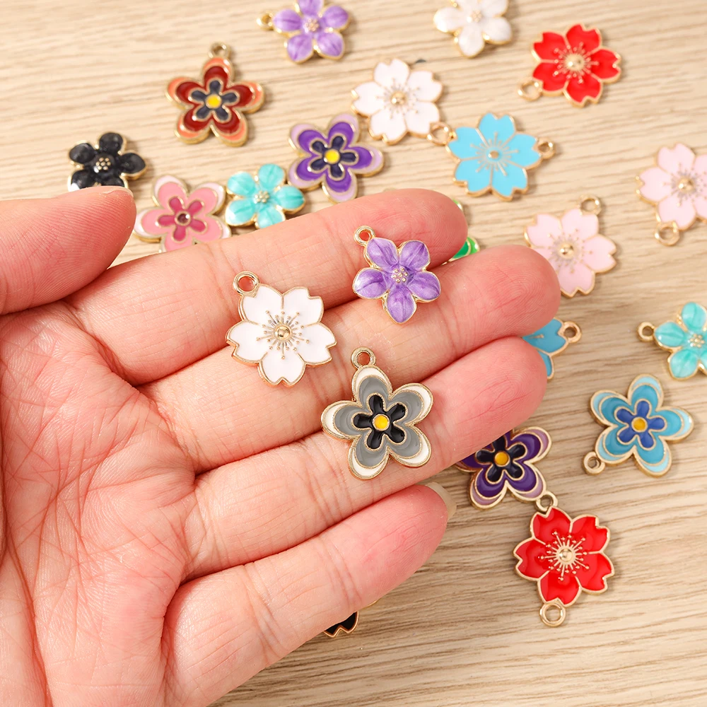 Tusember 10 Stück niedliche Emaille-Anhänger mit Sakura-Blumen für Tropfenohrringe, Armbänder, Halsketten, DIY-Schmuckherstellung – Detail 2
