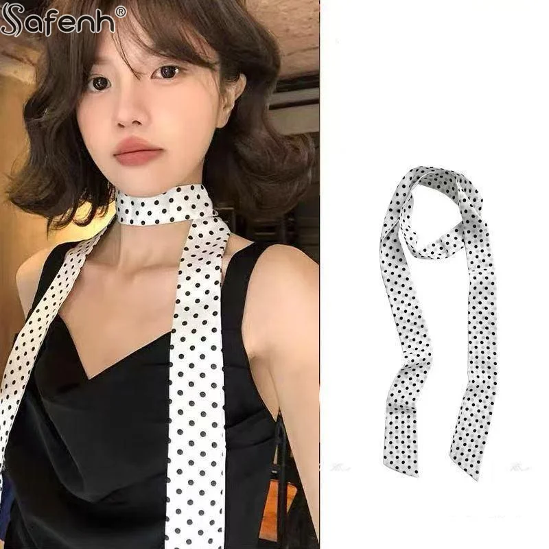 Fashion Polka Dot Silk Scarf Versatile Headwear Hair Band Korean Style Luxury Silk Scarf Belt Package Hanging Decor Accessories