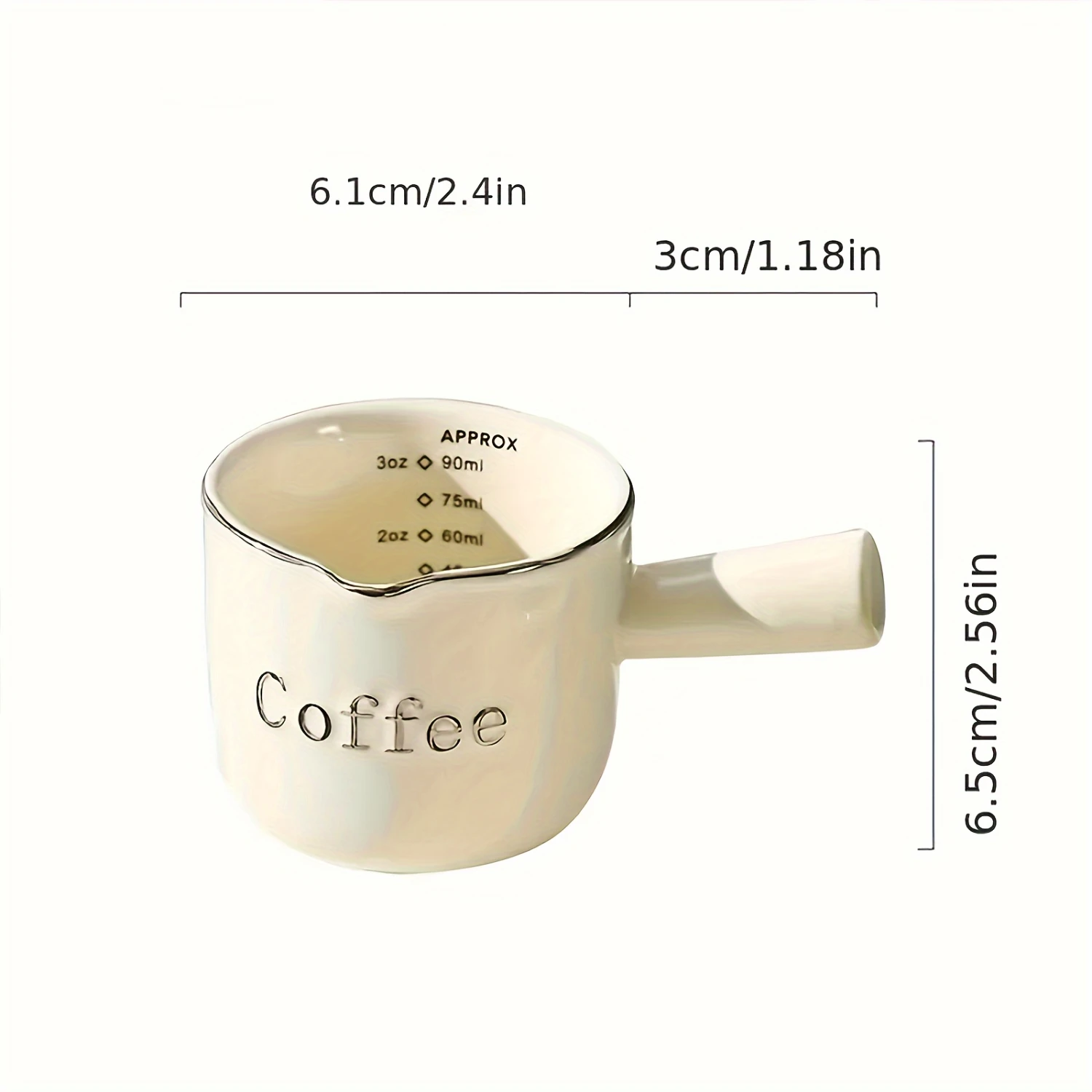 1pc Ceramic Espresso Measuring Cup with Dual Scale and Handle - Perfect for Measuring Milk and Coffee - V-Shaped Mouth Design fo