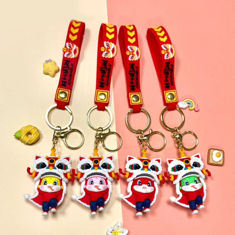 2025 Snake Year Keychain Chinese Style Lion Dance Snake Mascot Key Holder Cute Zodiac Snake Keyring Bag Pendant New Year Gifts