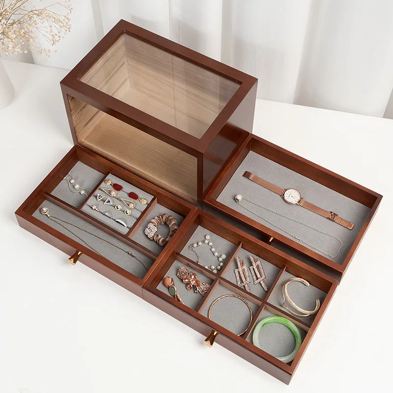 Vintage Style Wooden Jewelry Box Organizer Retro Princess Storage Box for Rings Necklaces Earrings Ideal Wedding Gift for Bridal