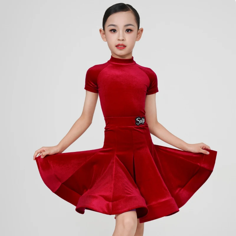 

Kids Competition Dancing Wear Girls Short Sleeves Latin Dance Dress Children'S National Standard Ballroom Dance Costumes DW10241