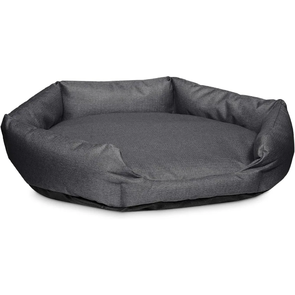 Tough Ripstop Oval Bolster Dog Bed,Calming Round Den Shape,Scratch Resistant,Machine Washable - Large,Large (47