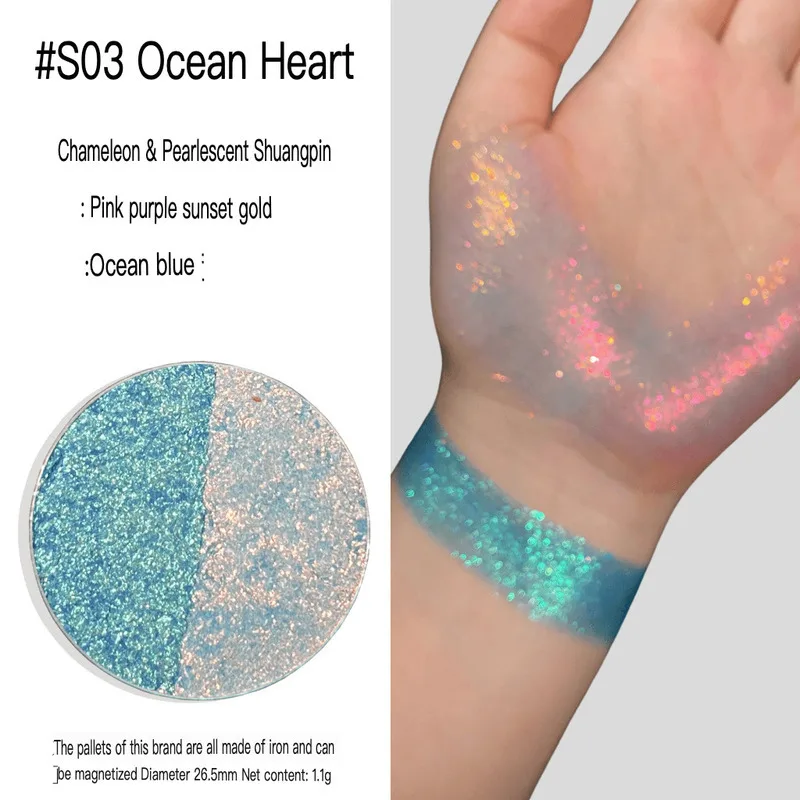 WOSUPRE Monochrome Blue Eyeshadow, Sparkling Pearl, Chameleon, Sequin, Polarized Green, Purple, Gold Powder, Matte Finish