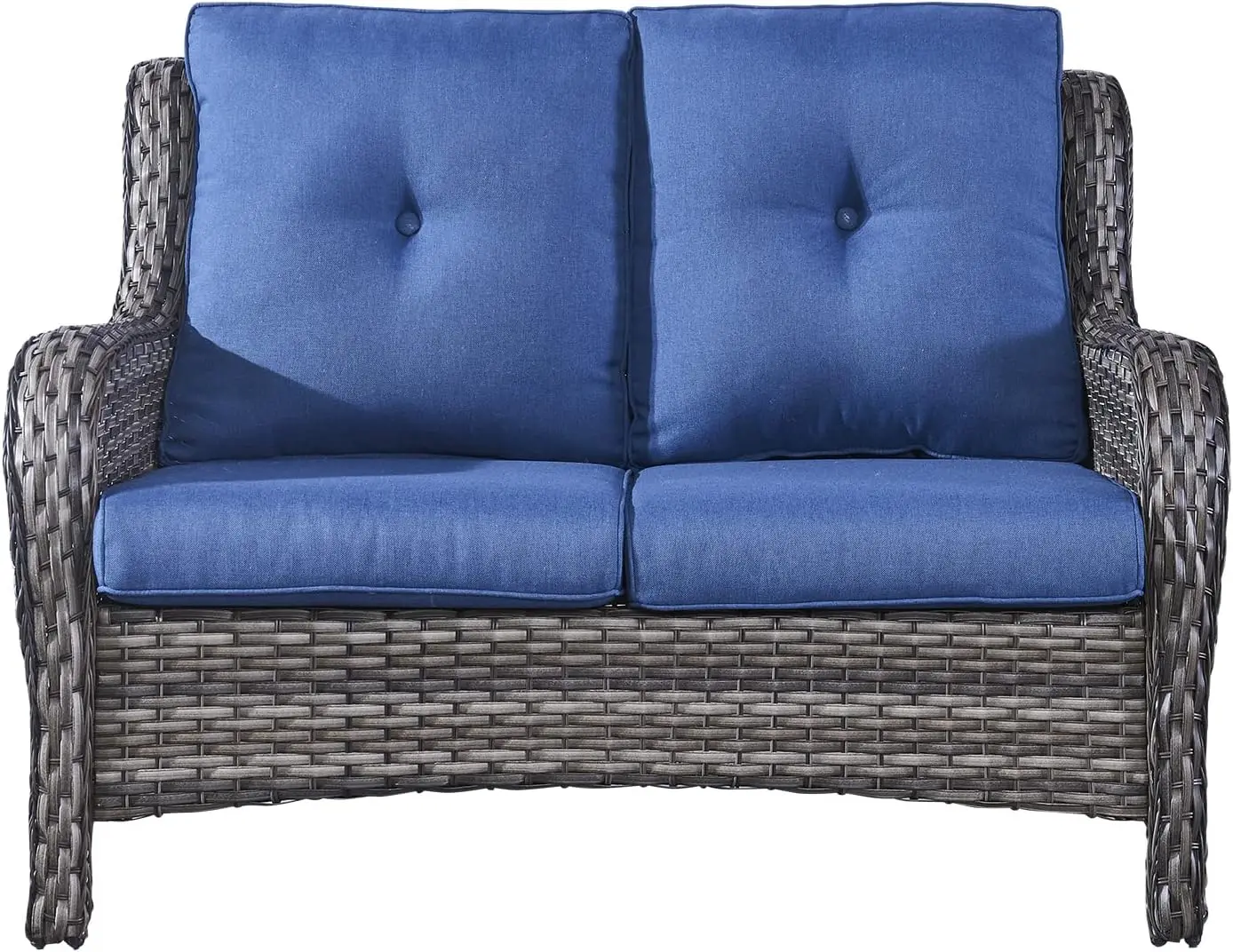 Outdoor Loveseat Wicker Patio Couch - 2-Seater Rattan Patio Sofa with Deep Seating and Comfortable Cushions for Outside Porch De