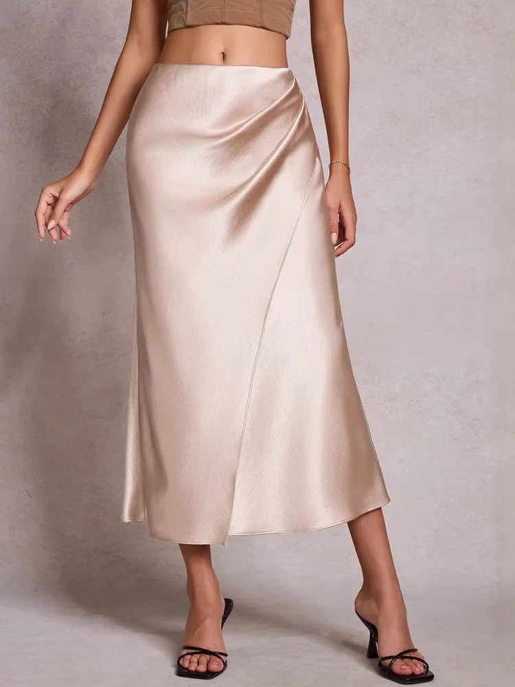 

Женская плиссированная атласная юбка макси с завышенной талией, элегантная, модная, облегающая, Весна-Лето 2026